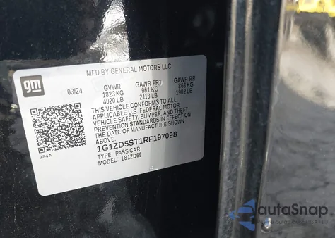 2024 Chevrolet Malibu Fwd 1Lt из США, поврежденный, VIN 1G1ZD5ST1RF197098